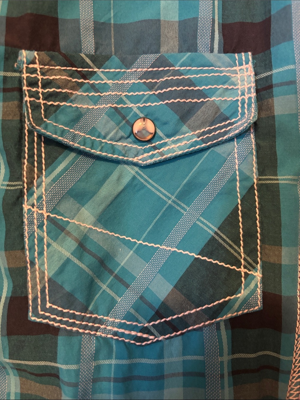 BKE Men's Teal Plaid Button-Up Shirt Size XL Tailored Fit Snap Buttons - Picture 2 of 6